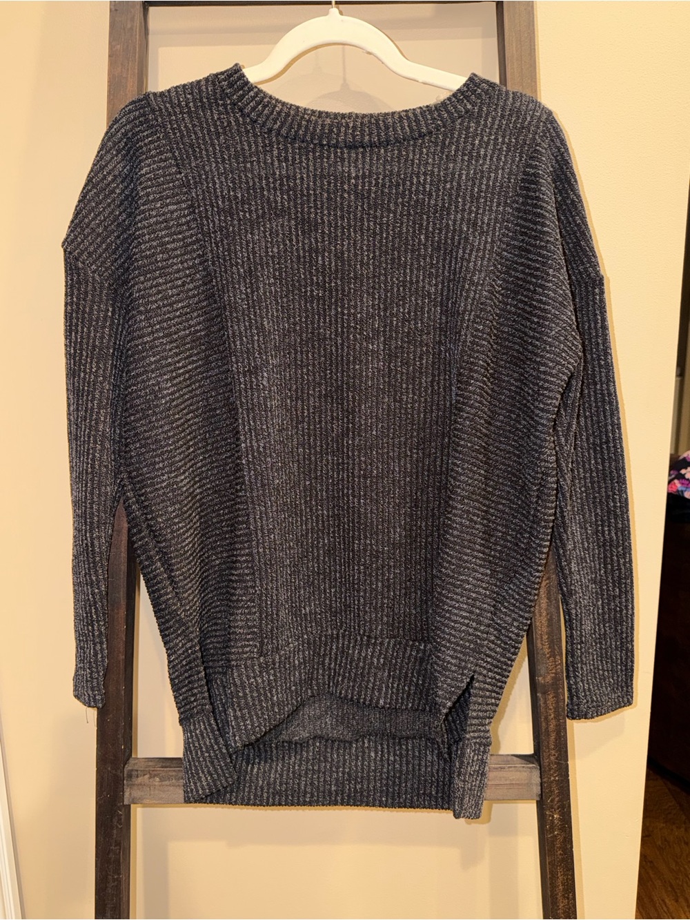 First Love Ribbed Crewneck Sweater - Charcoal Gray